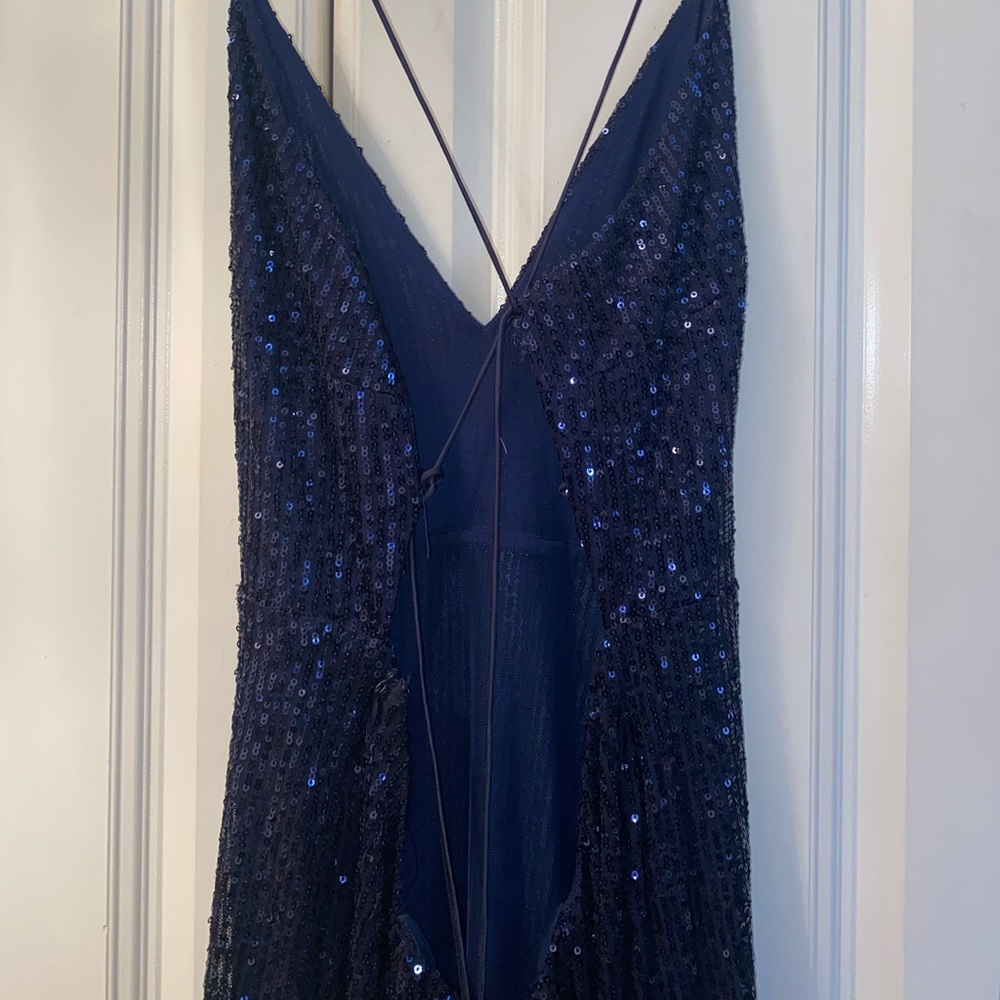 Navy sequin gown cut out back - Picture 3 of 3